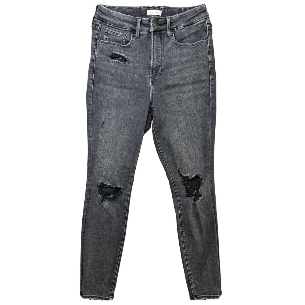 Good American Good Waist Cropped Jeans Women 8/29 Black Distressed